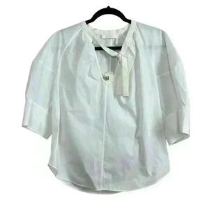 Chloé top Womens L Cream Tie Puff Sleeve 100% Cotton Tie Silk NWT